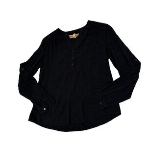 LOFT Women's Size XS Black Long Sleeve V-Neck Popover Blouse Tunic Rayon